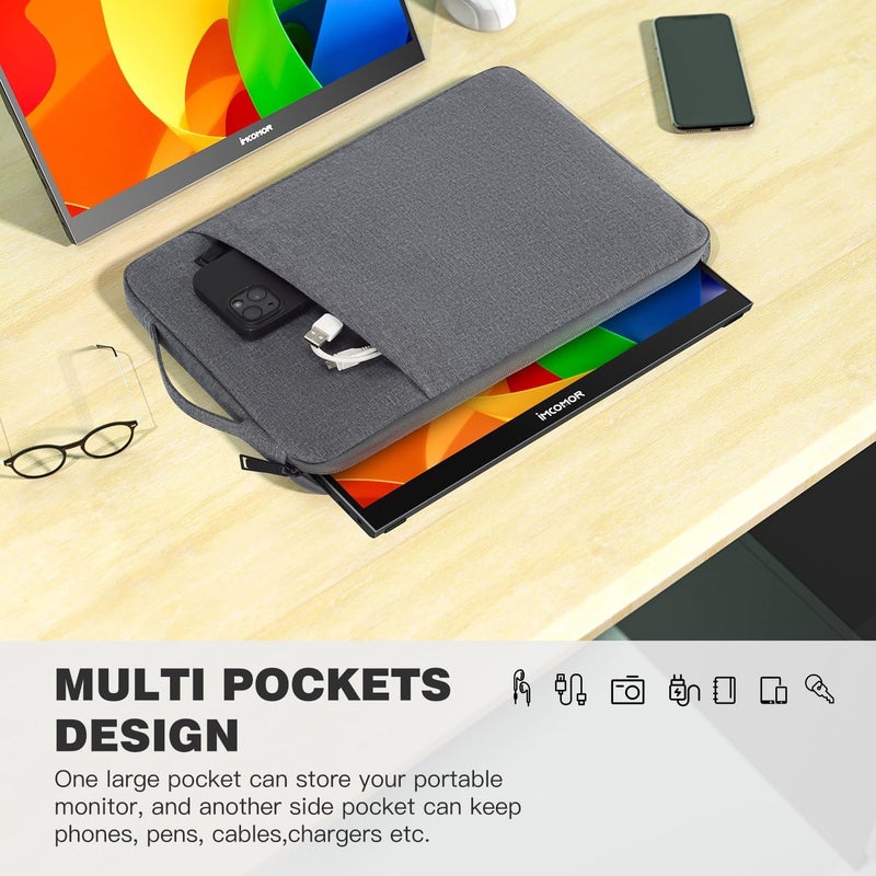 imComor 18.5 Inch Portable Monitor Case Protective Sleeve for InnoView VisionOwl Upperizon Usparkle Ingnok aimuonos Ingnok Motyeowe Cocopar EVICIV HONGO, 18-18.5" Portable Monitor Carrying Case Bag, Gray - Image 3